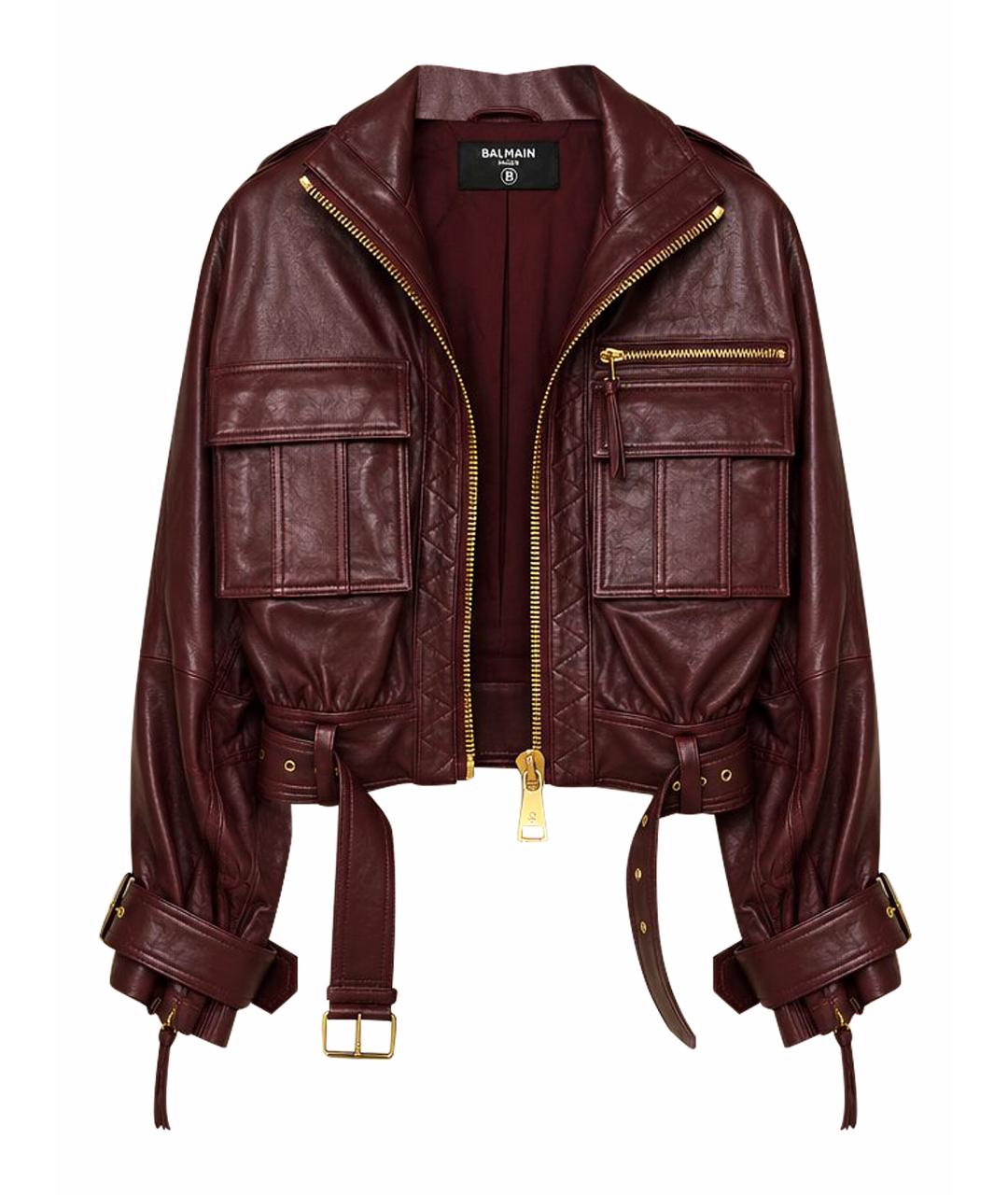 BALMAIN Бордовая кожаная куртка, фото 1