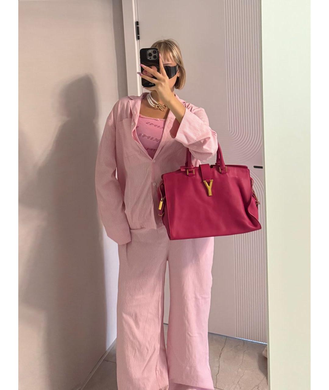 SAINT LAURENT Розовая кожаная сумка тоут, фото 2