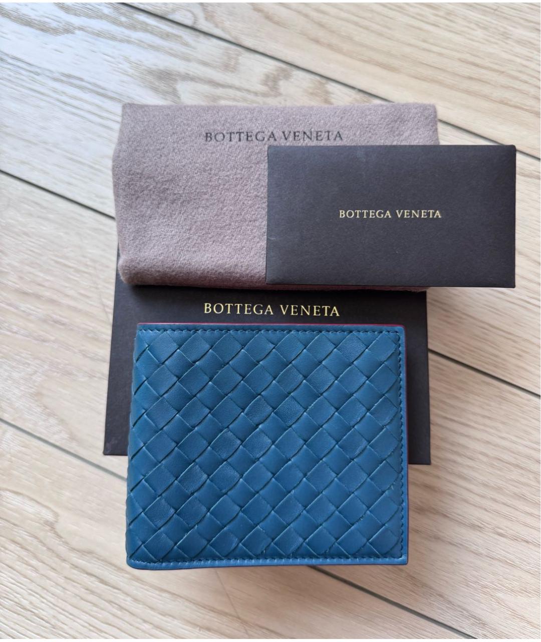 BOTTEGA VENETA Синий кожаный кошелек, фото 2