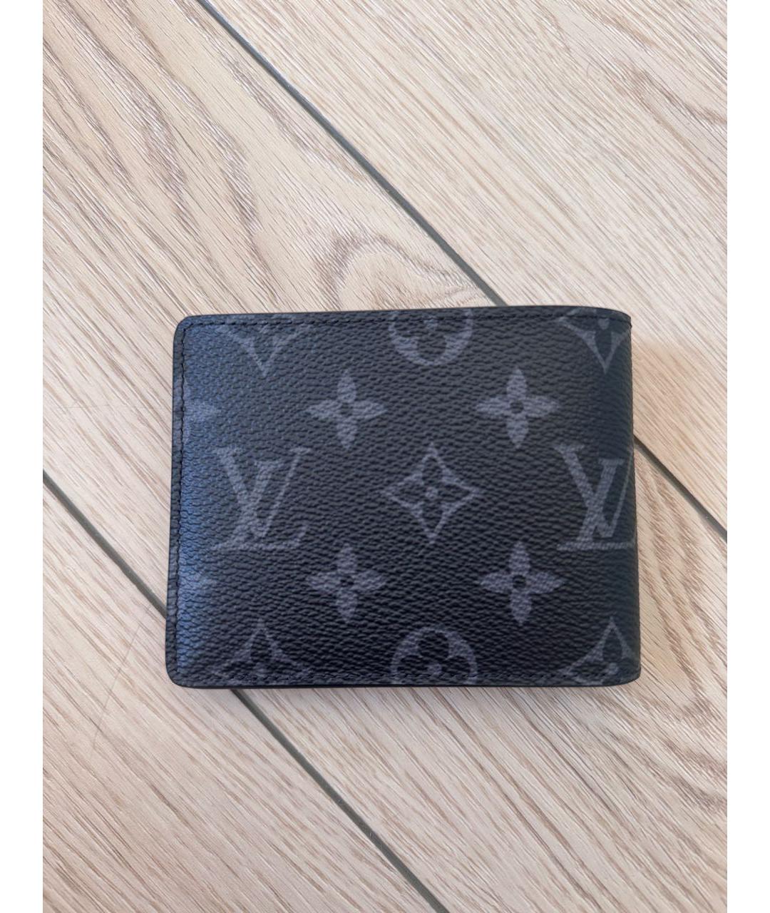 LOUIS VUITTON Черный кожаный кошелек, фото 4