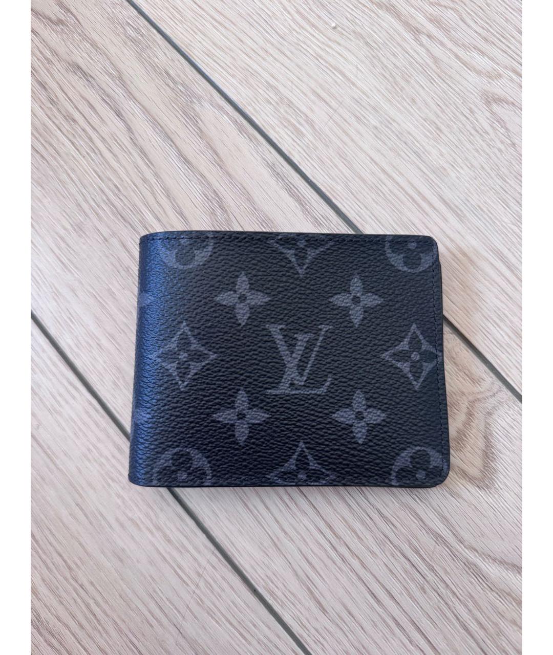 LOUIS VUITTON Черный кожаный кошелек, фото 3