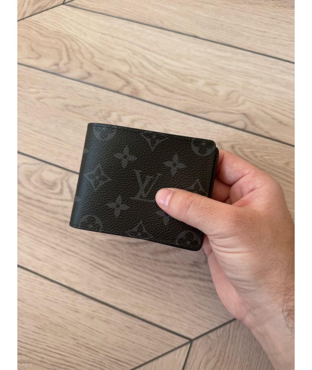 LOUIS VUITTON Черный кожаный кошелек, фото 7