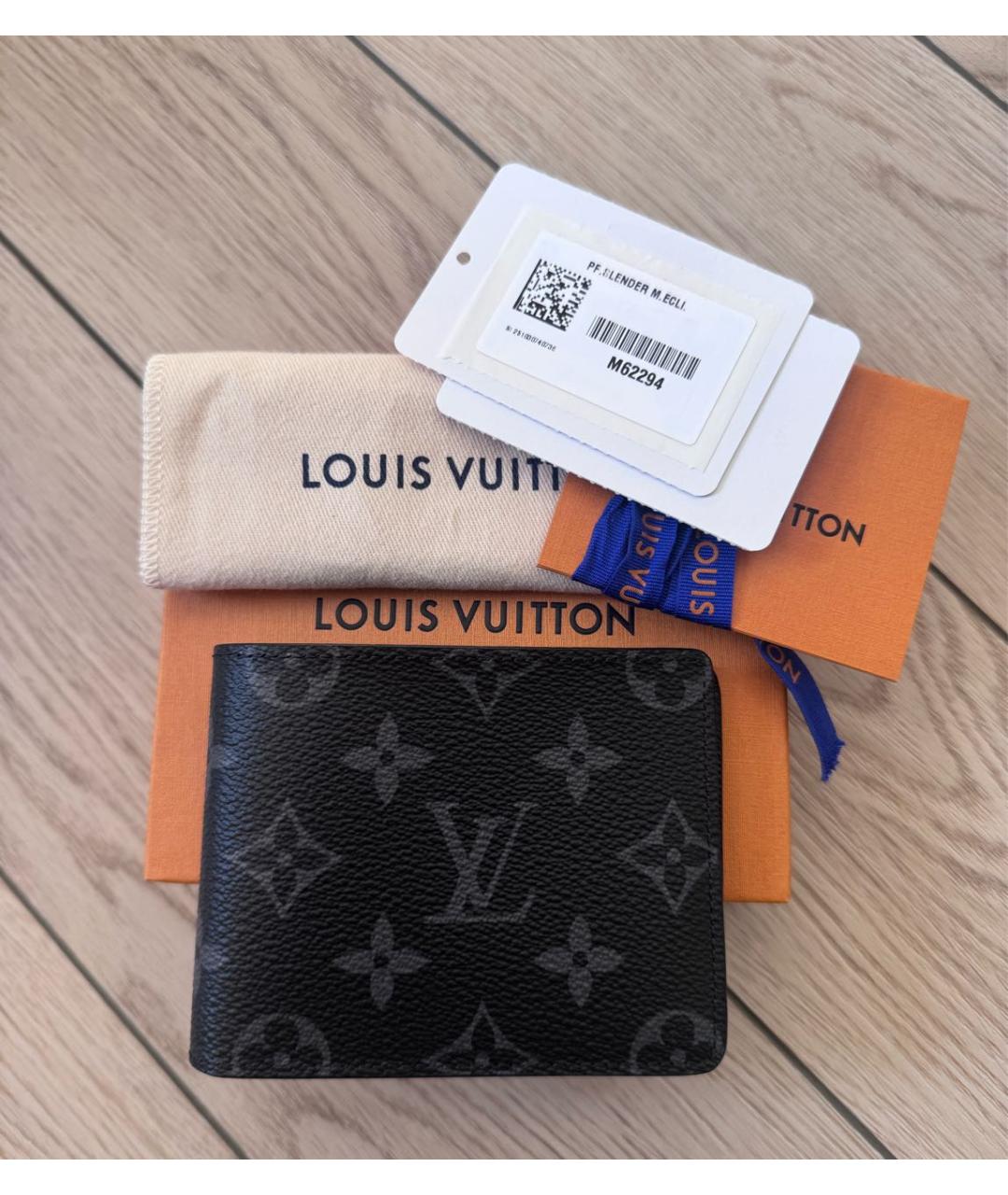 LOUIS VUITTON Черный кожаный кошелек, фото 2