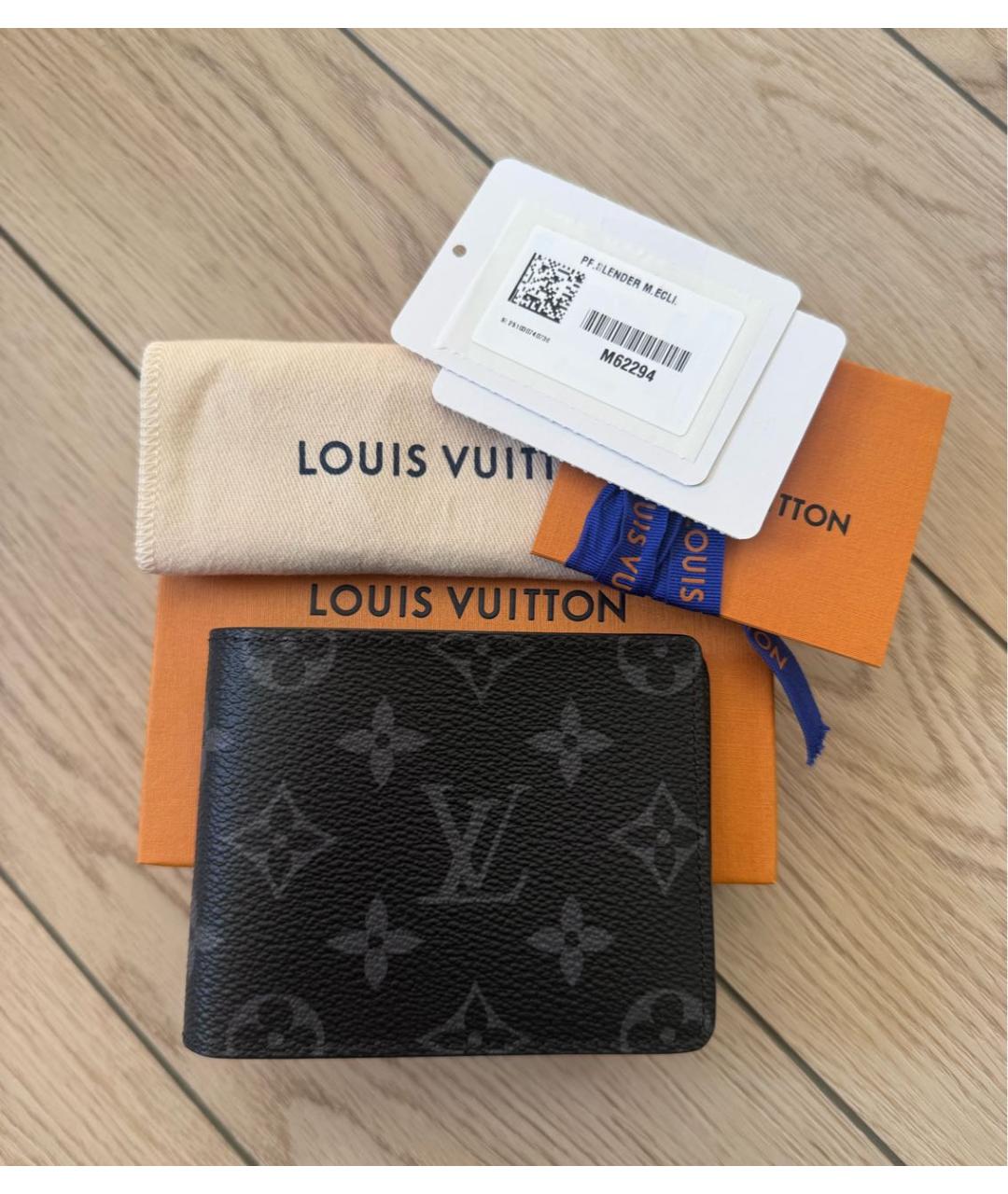 LOUIS VUITTON Черный кожаный кошелек, фото 8