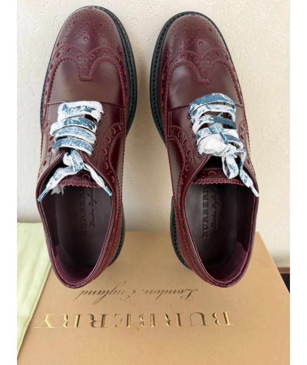 BURBERRY Бордовые кожаные брогги и оксфорды, фото 8