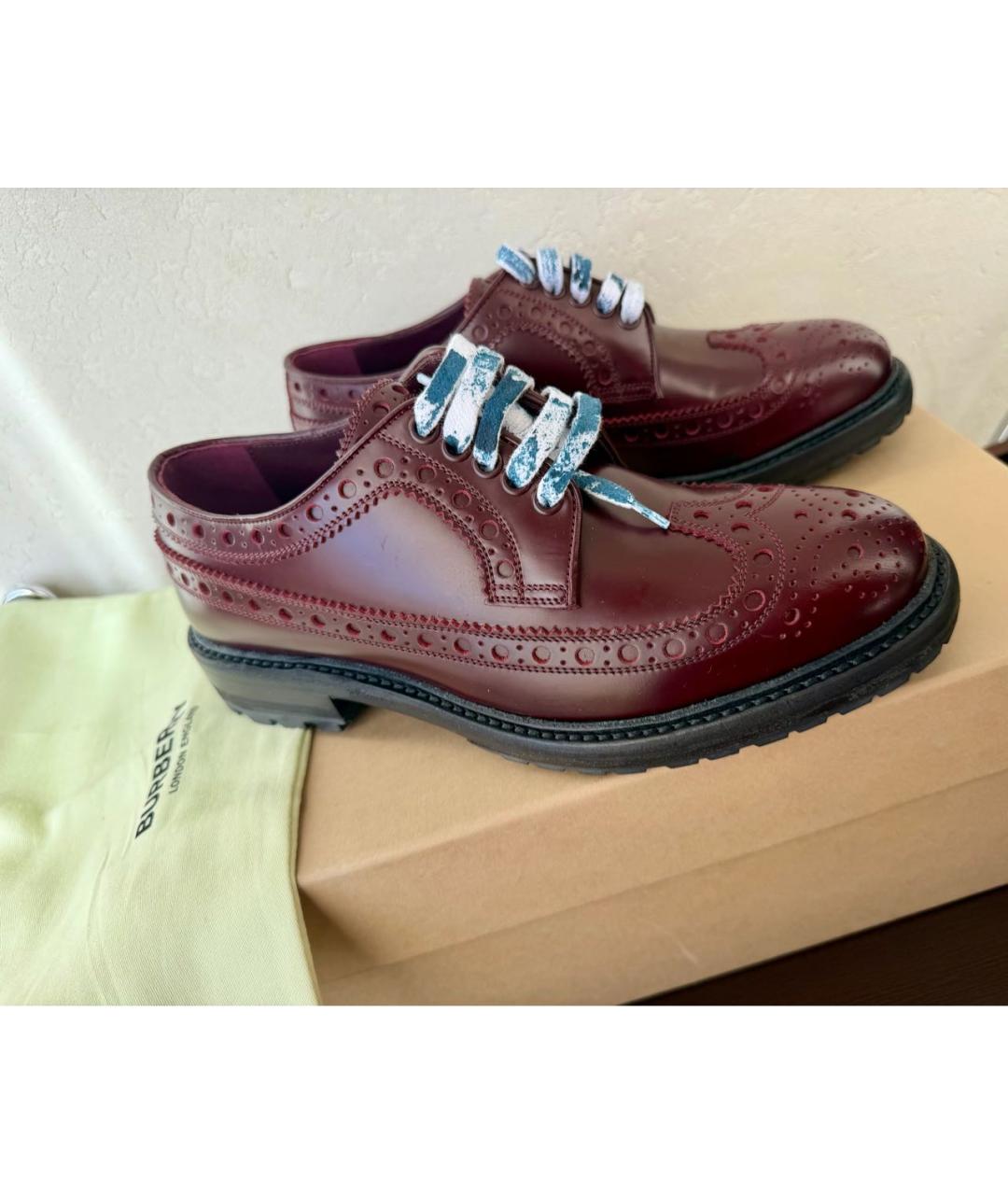 BURBERRY Бордовые кожаные брогги и оксфорды, фото 2