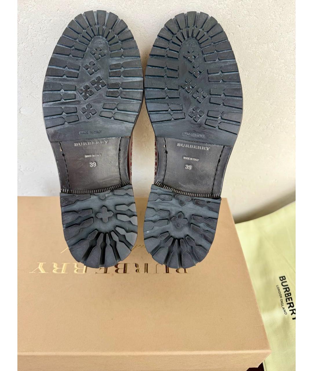 BURBERRY Бордовые кожаные брогги и оксфорды, фото 7
