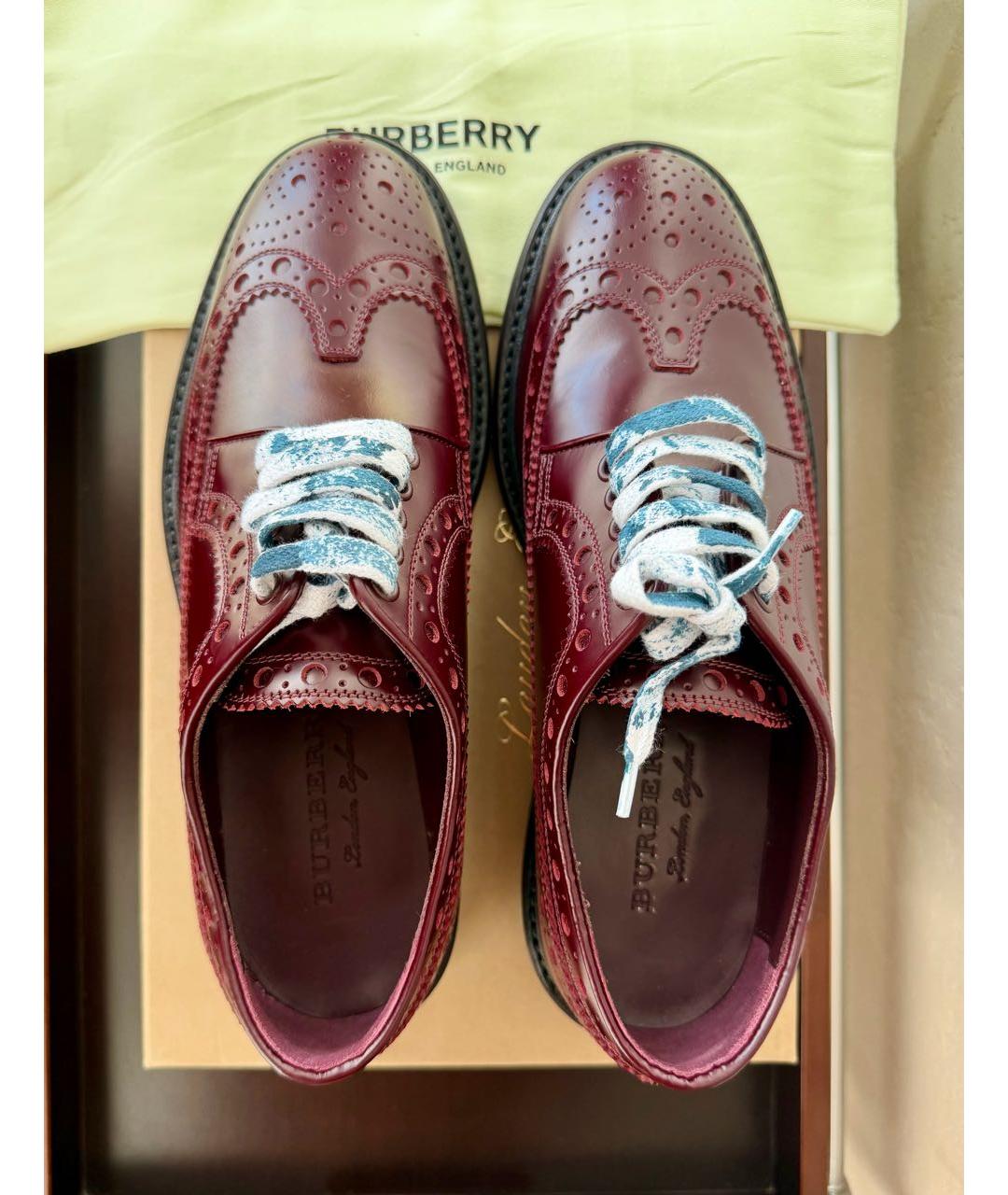 BURBERRY Бордовые кожаные брогги и оксфорды, фото 3