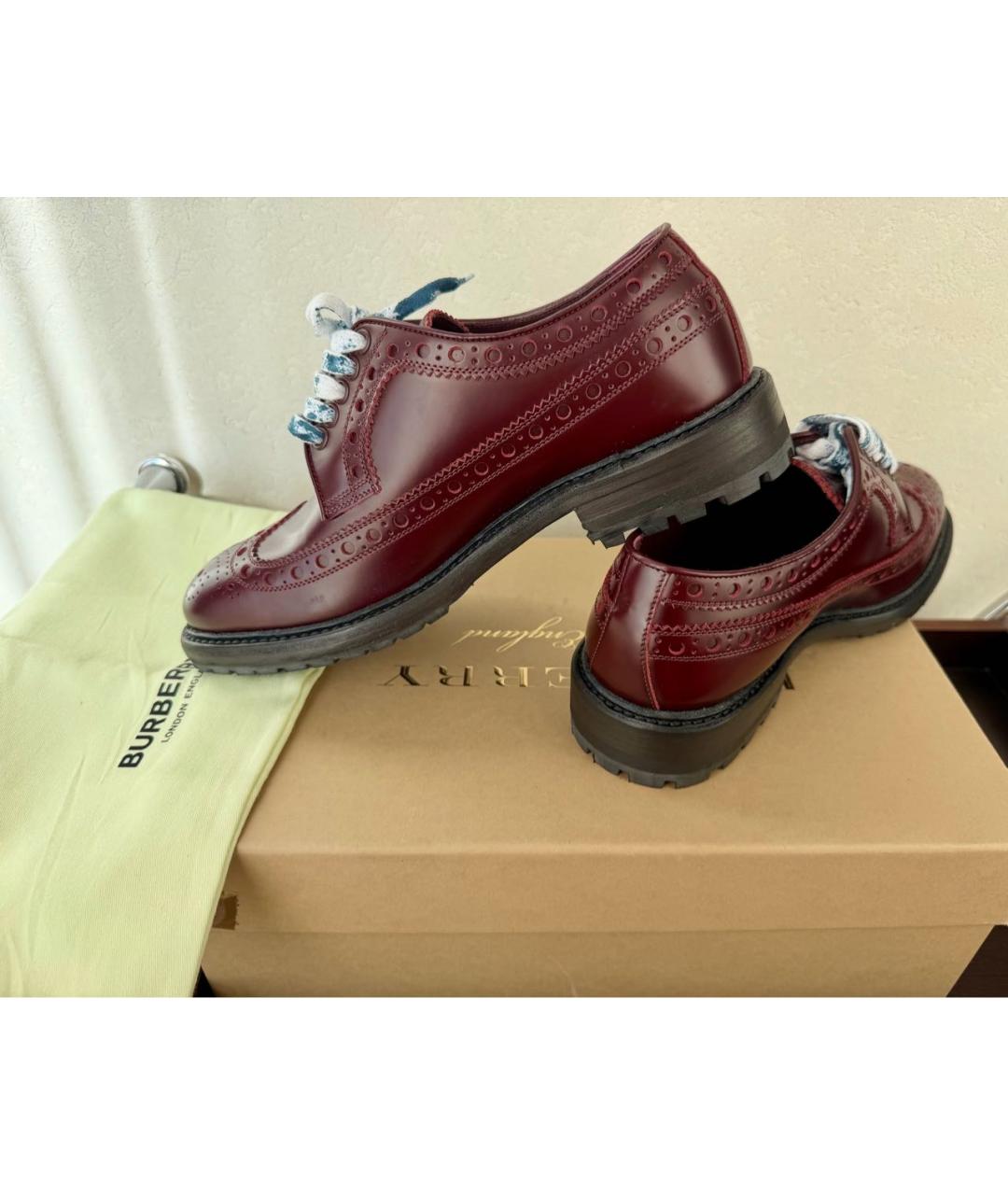 BURBERRY Бордовые кожаные брогги и оксфорды, фото 5