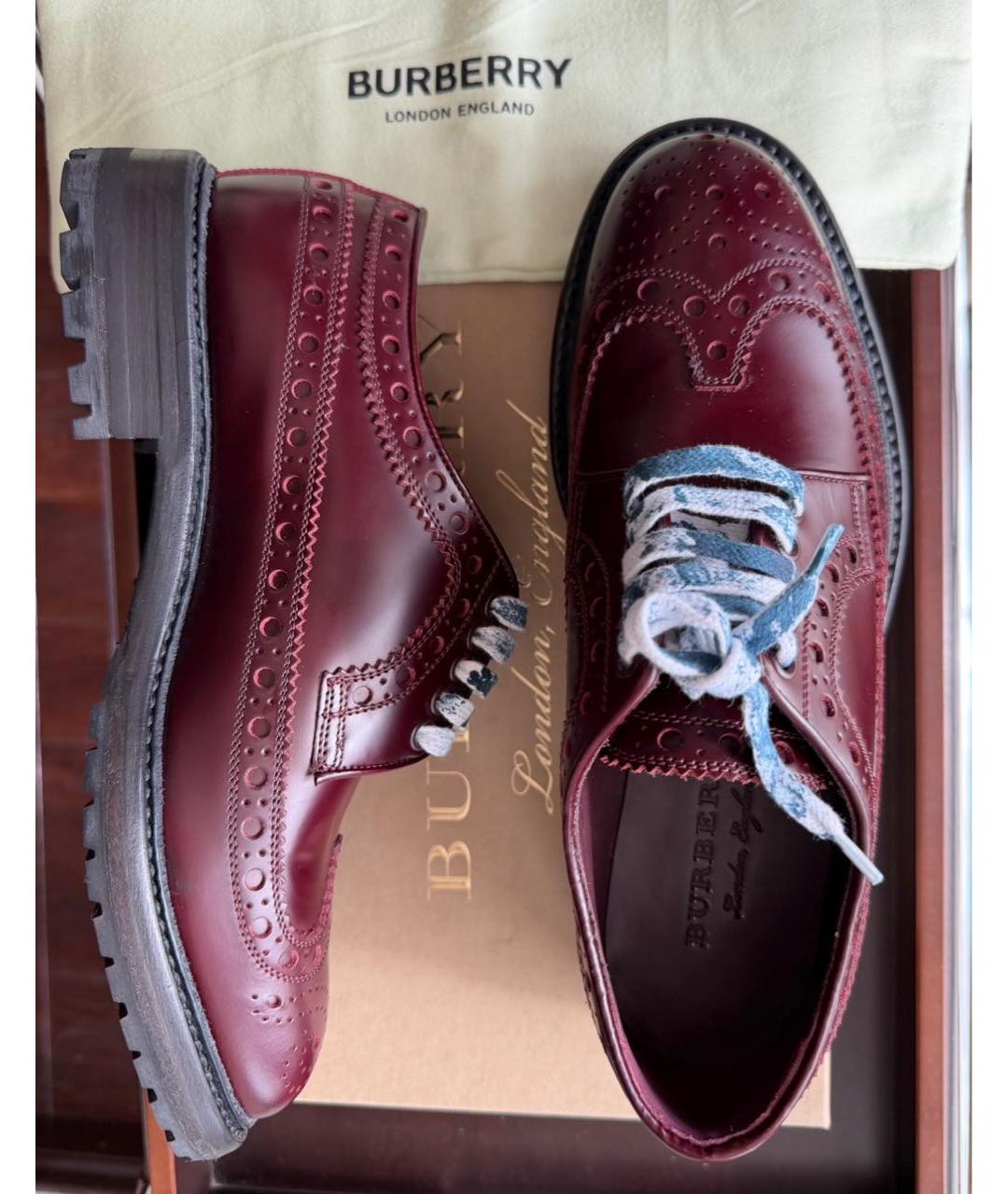 BURBERRY Бордовые кожаные брогги и оксфорды, фото 6