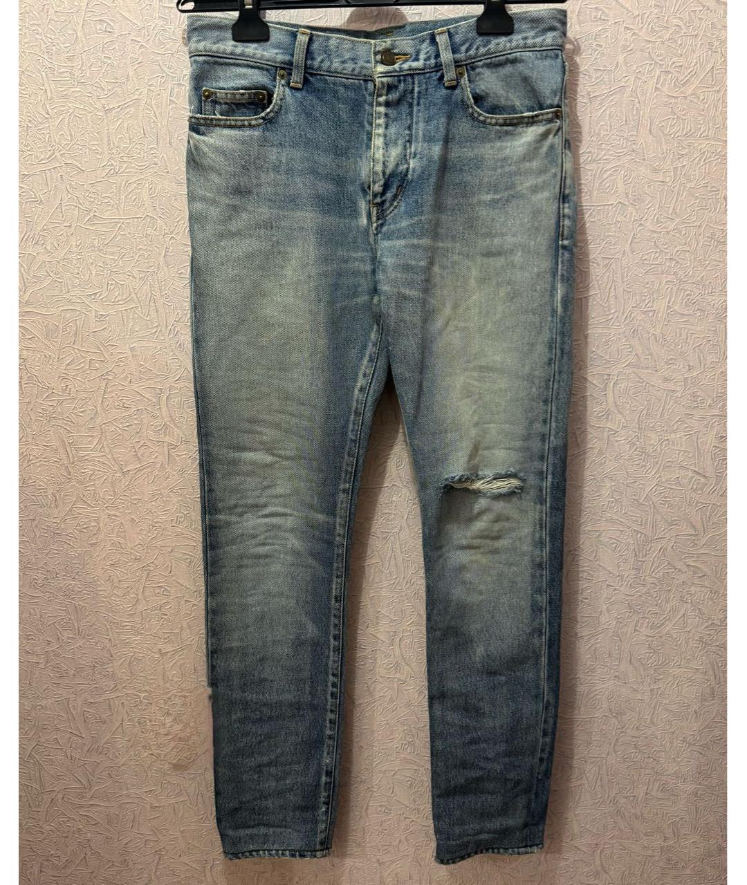 SAINT LAURENT Голубые хлопковые джинсы скинни, фото 3
