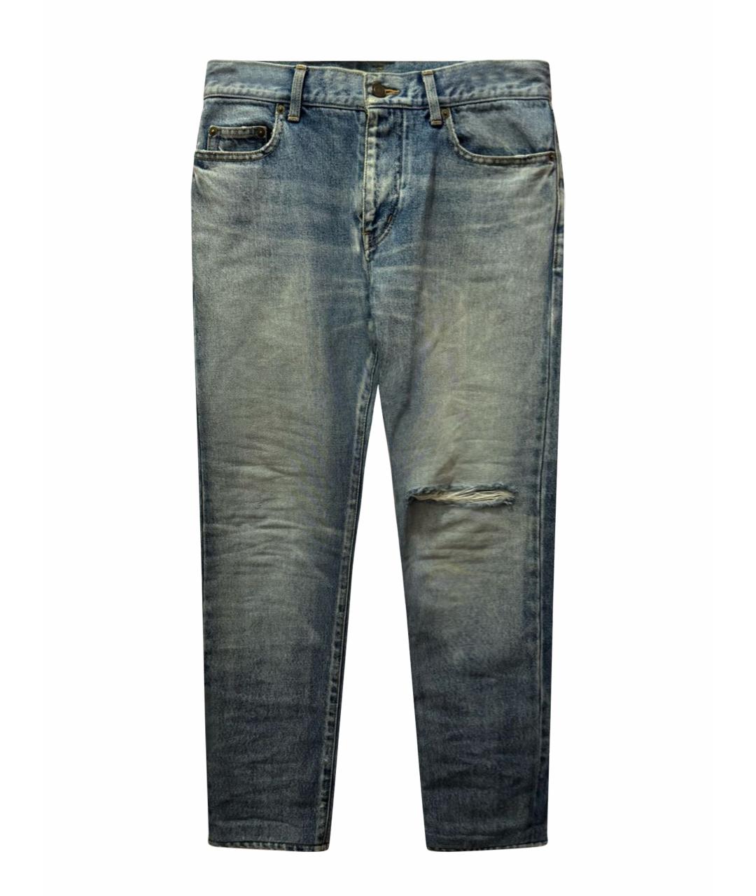 SAINT LAURENT Голубые хлопковые джинсы скинни, фото 1