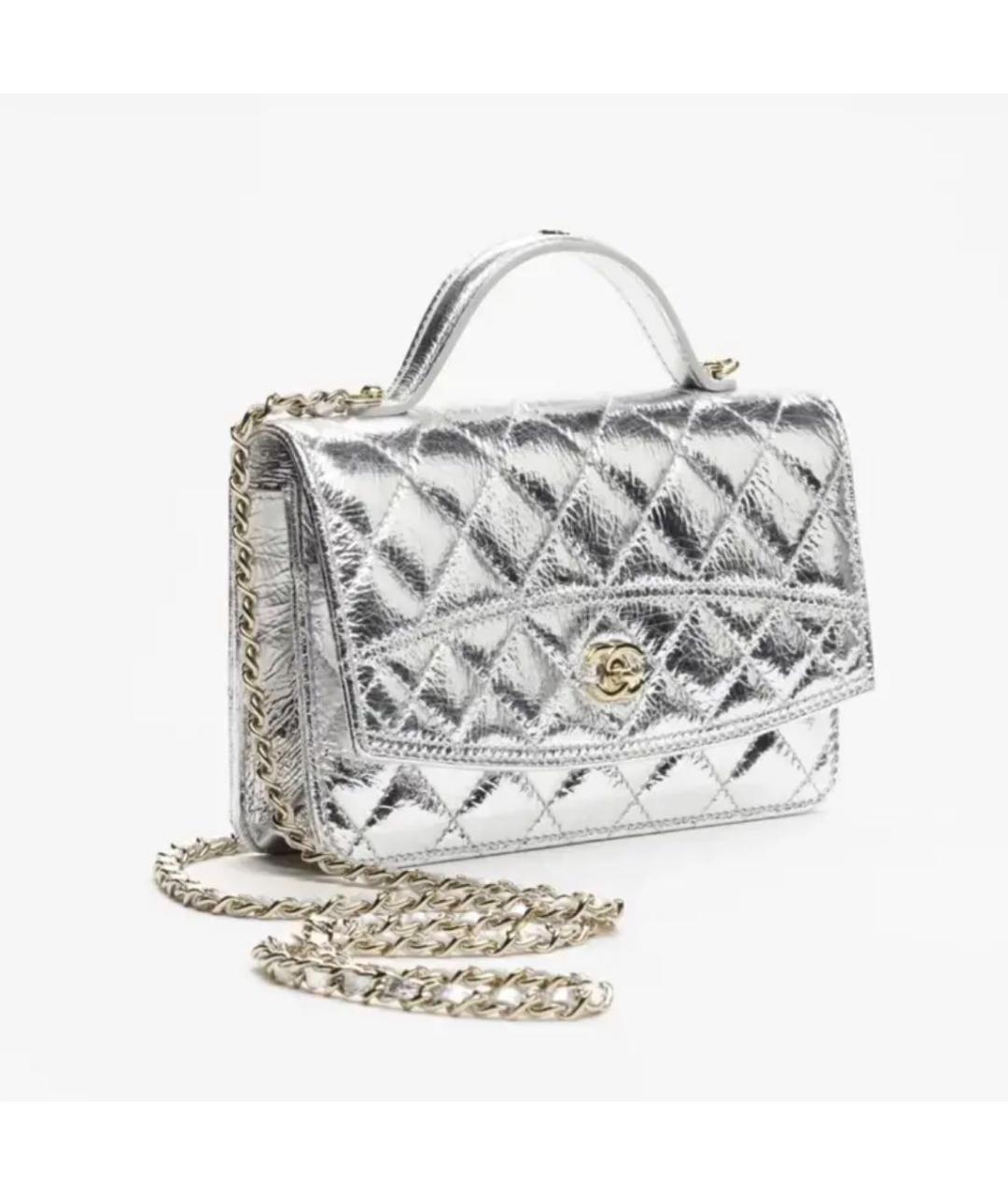 CHANEL Серебряная кожаная сумка через плечо, фото 2