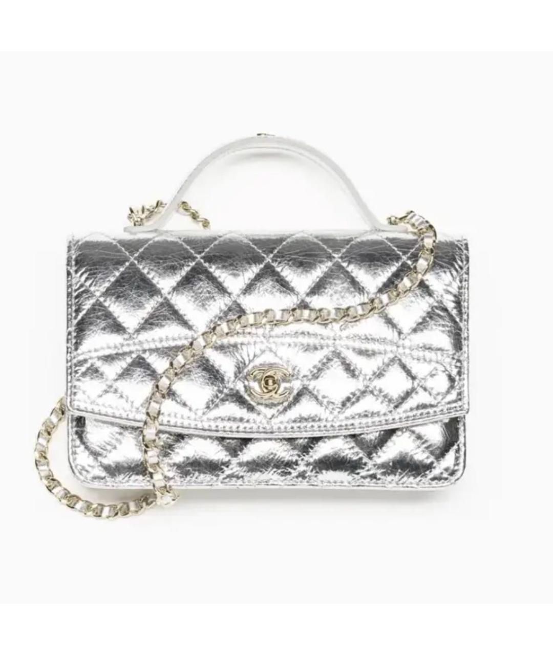 CHANEL Серебряная кожаная сумка через плечо, фото 6
