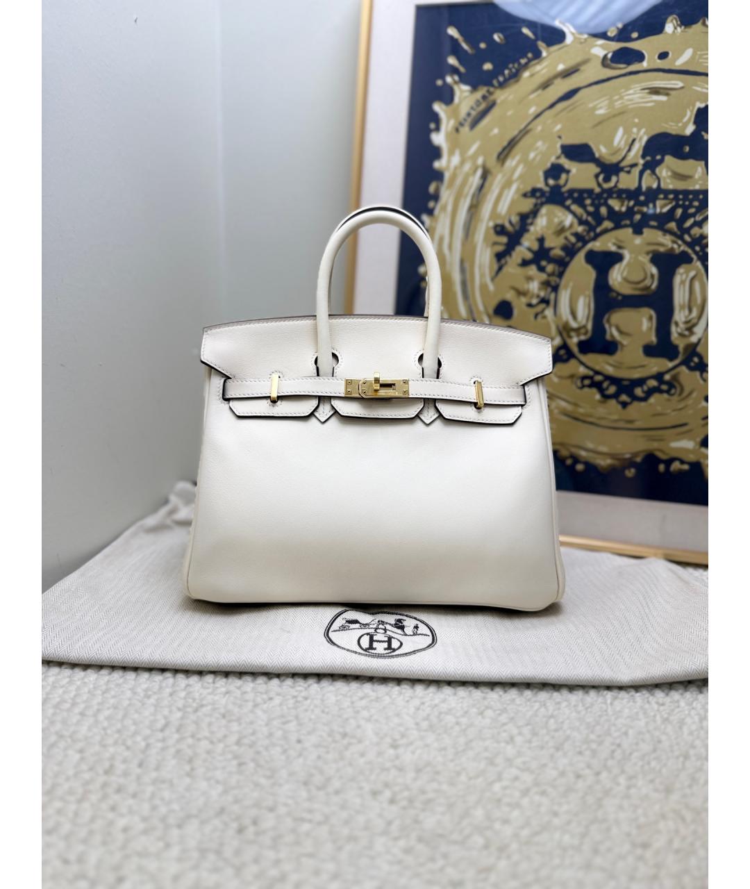 HERMES Белая кожаная сумка с короткими ручками, фото 10