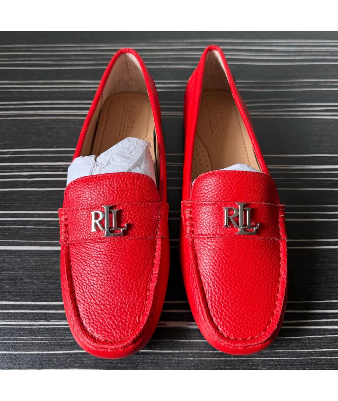 RALPH LAUREN Красные кожаные лоферы, фото 3