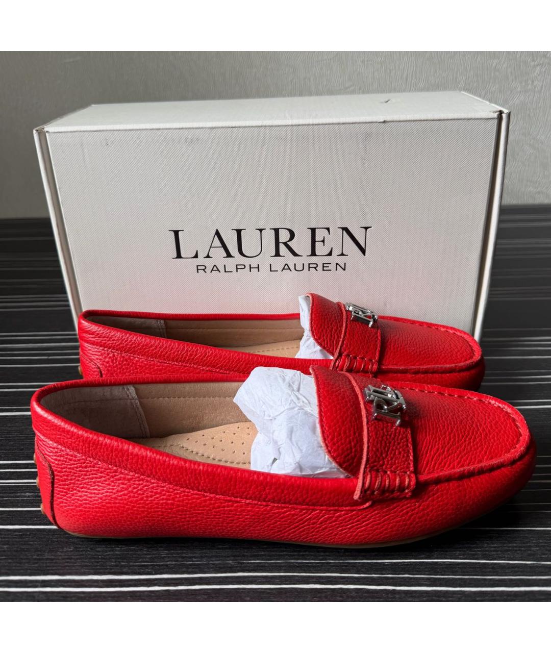 RALPH LAUREN Красные кожаные лоферы, фото 6