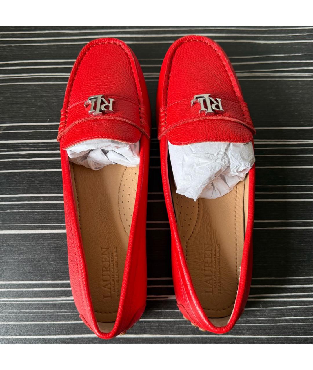 RALPH LAUREN Красные кожаные лоферы, фото 4
