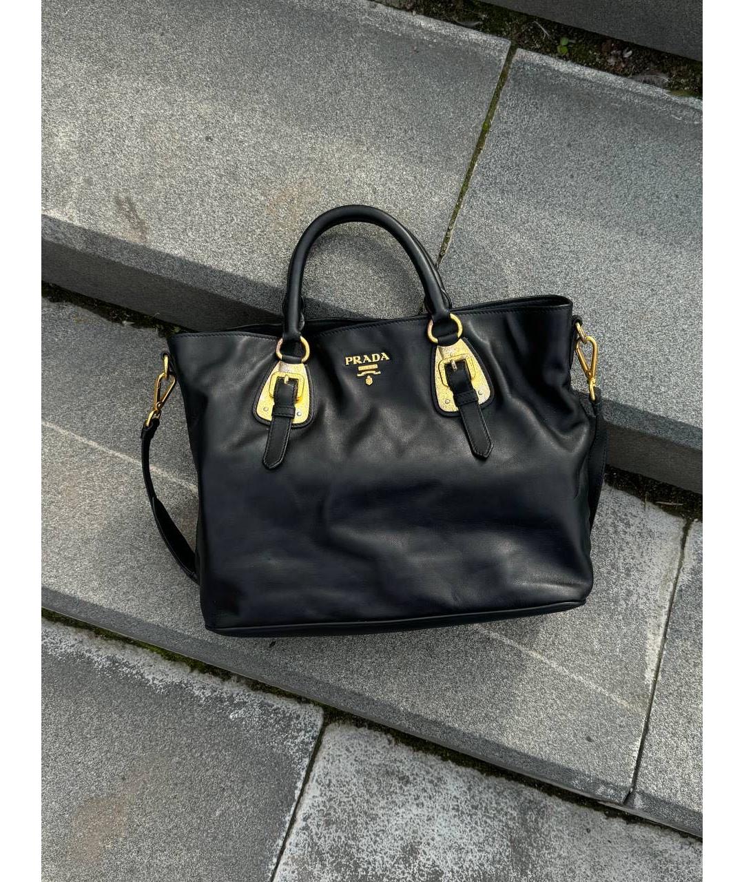 PRADA Черная кожаная сумка тоут, фото 2