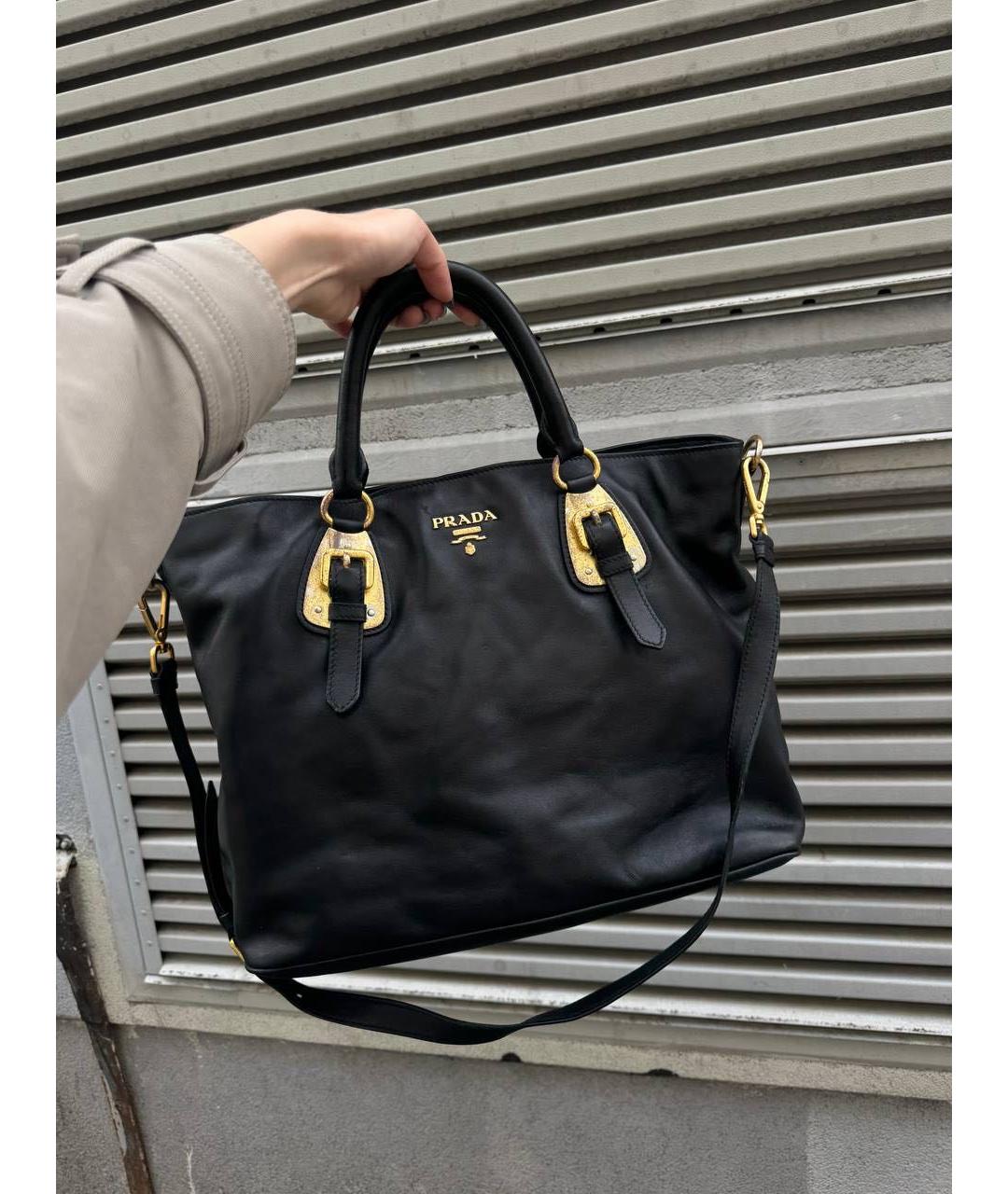 PRADA Черная кожаная сумка тоут, фото 7