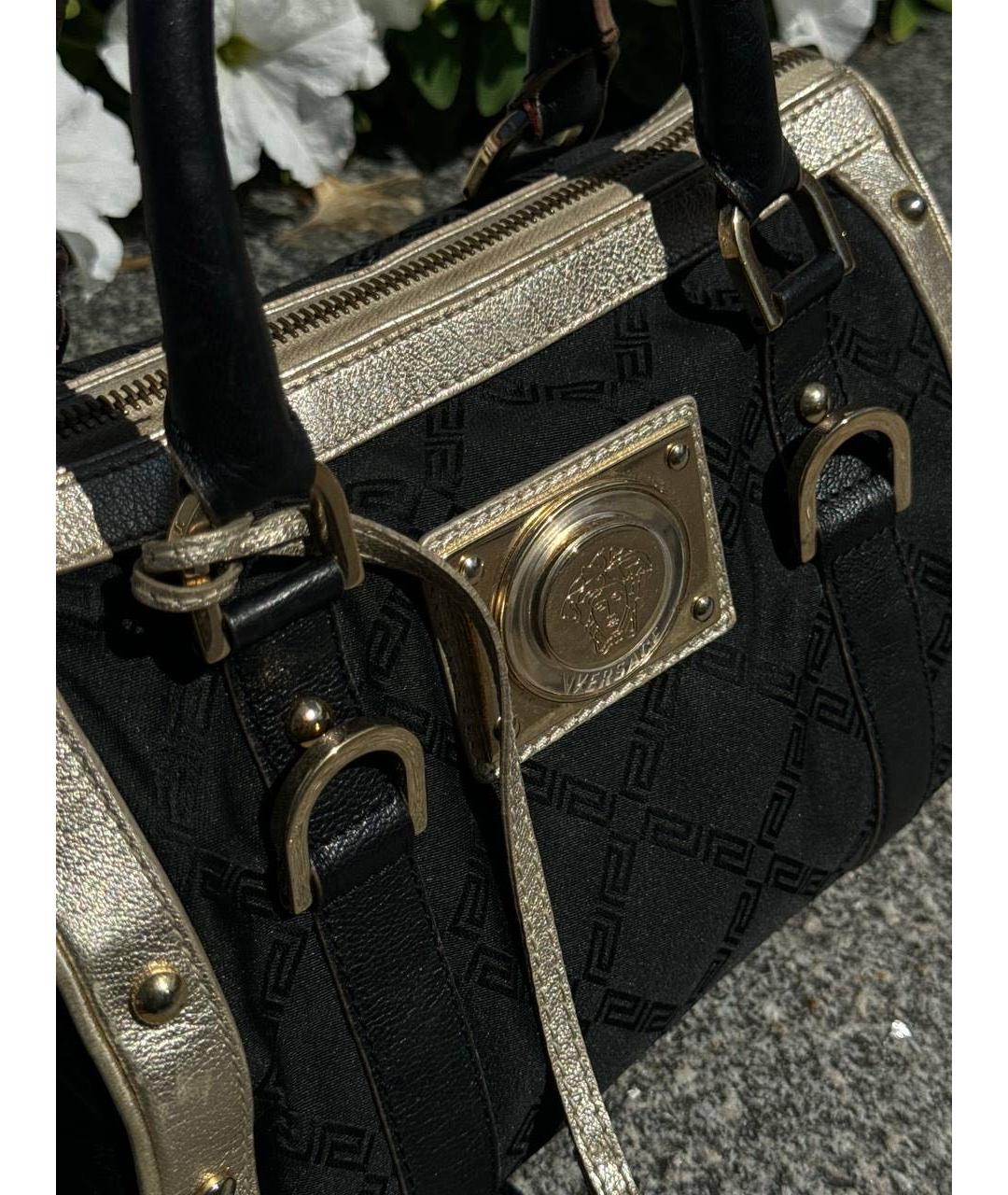 VERSACE Черная сумка с короткими ручками из канвы, фото 5