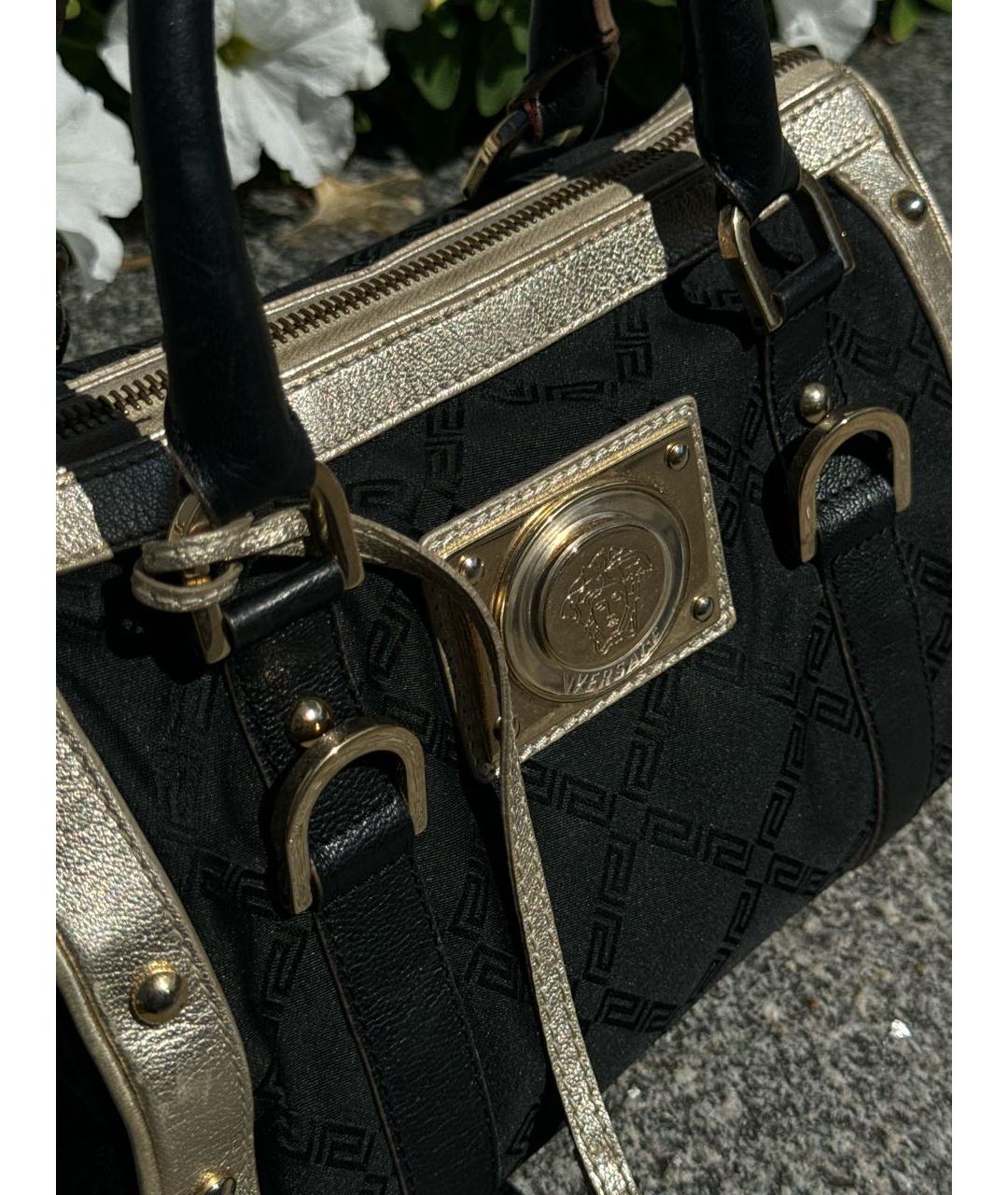 VERSACE Черная сумка с короткими ручками из канвы, фото 7