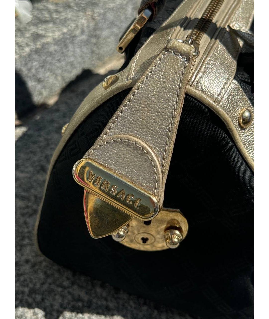VERSACE Черная сумка с короткими ручками из канвы, фото 4