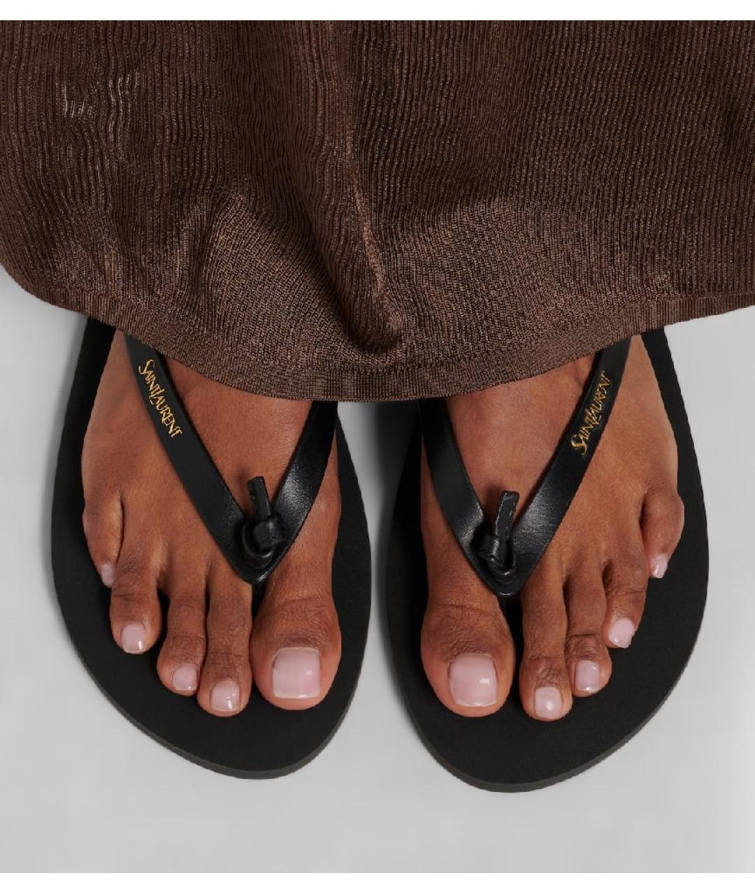 SAINT LAURENT Черные кожаные шлепанцы, фото 3