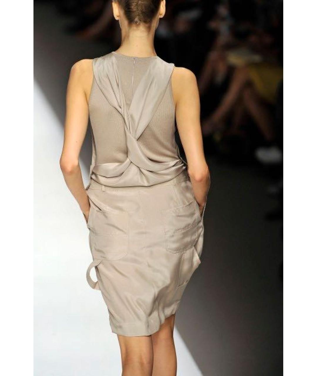 MAX MARA Бежевое шелковое повседневное платье, фото 4