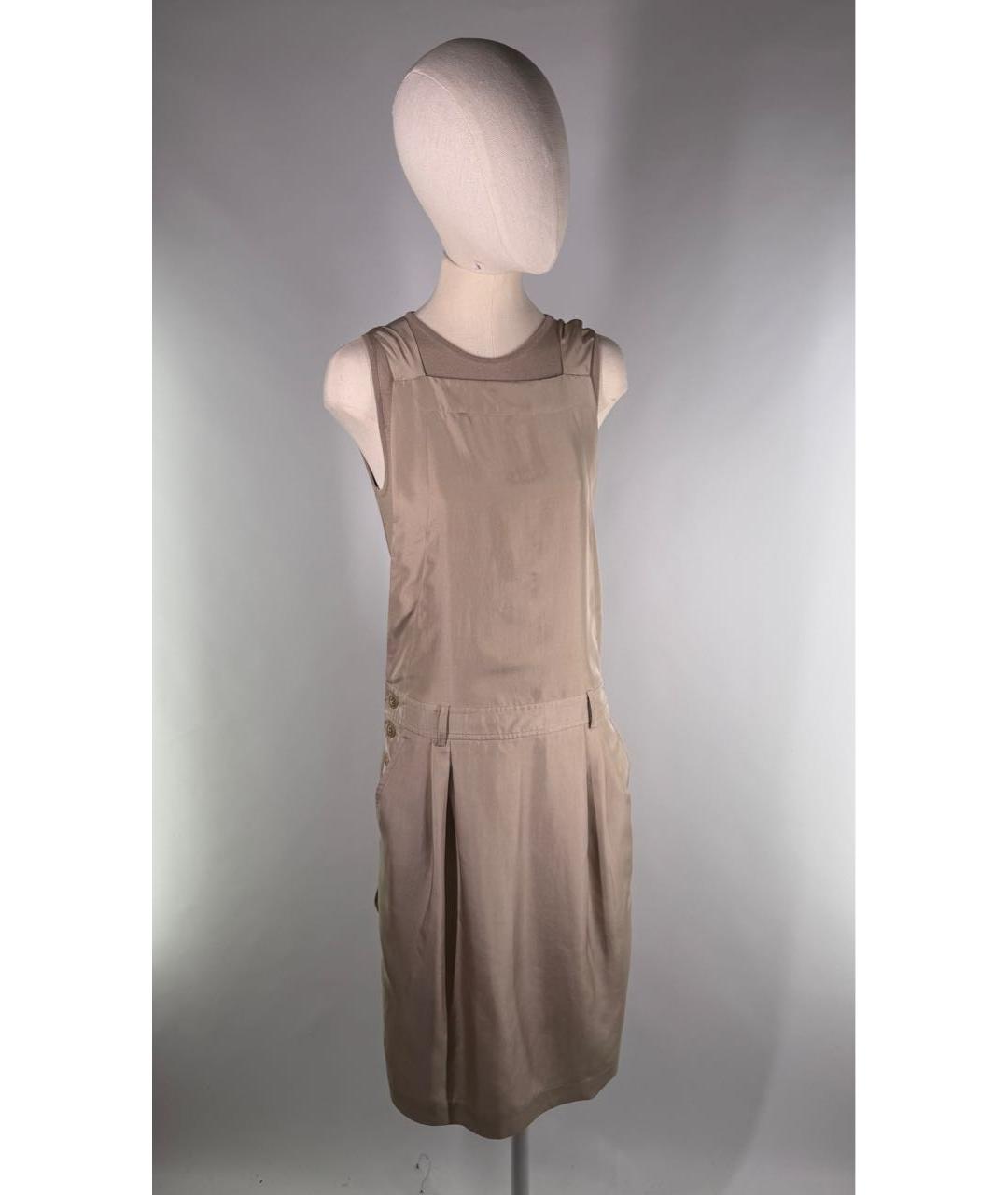 MAX MARA Бежевое шелковое повседневное платье, фото 9