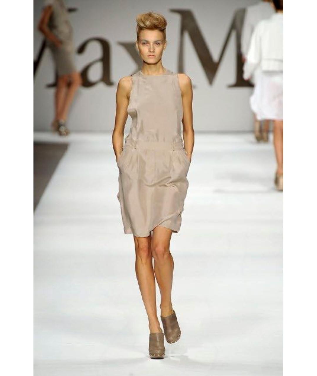 MAX MARA Бежевое шелковое повседневное платье, фото 2