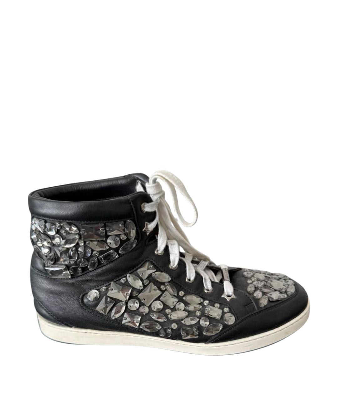JIMMY CHOO Черные кожаные кеды, фото 1