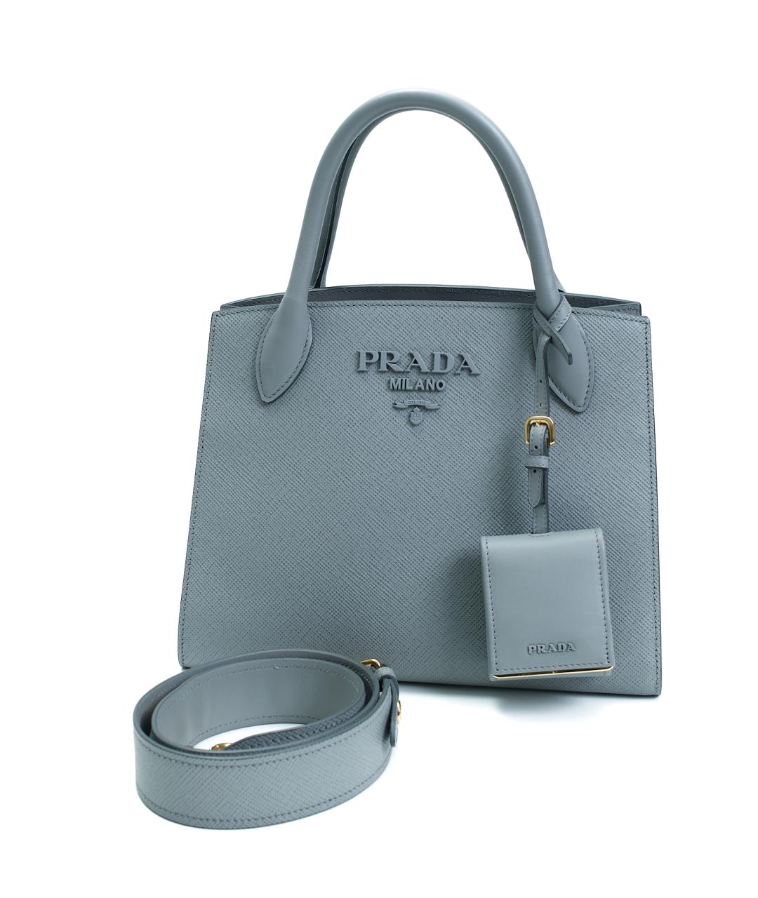PRADA Серая кожаная сумка с короткими ручками, фото 7