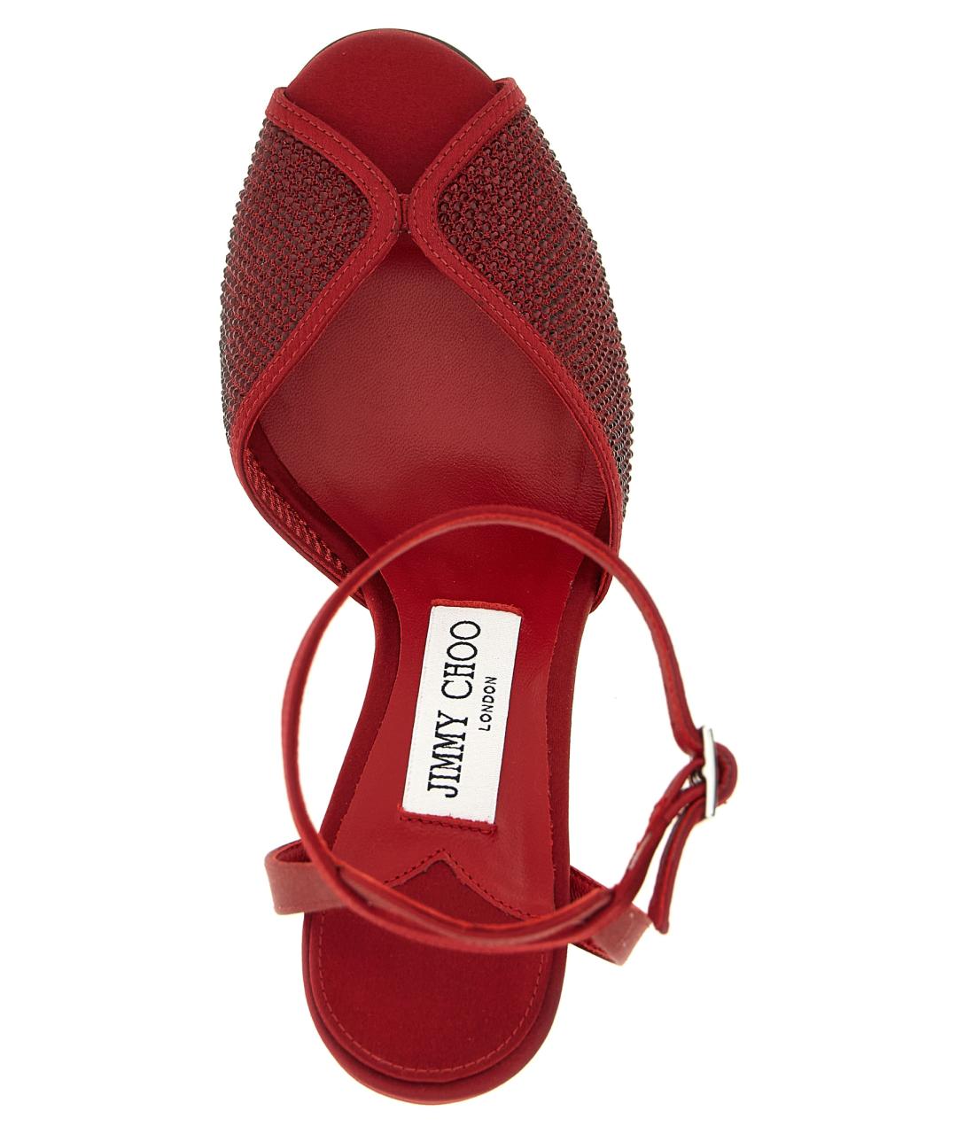 JIMMY CHOO Красные текстильные босоножки, фото 4