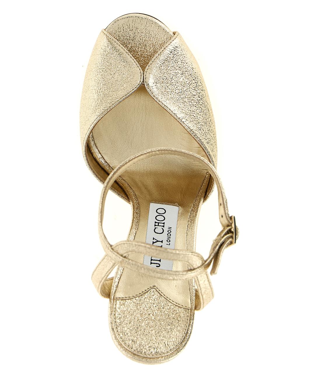 JIMMY CHOO Золотые кожаные босоножки, фото 4
