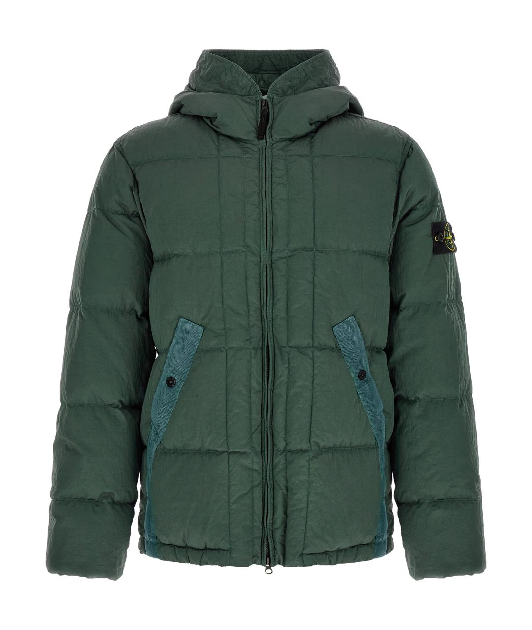 STONE ISLAND Зеленый нейлоновый пуховик, фото 1