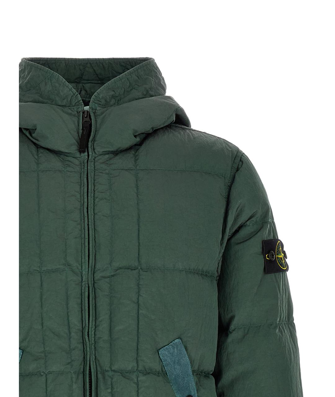 STONE ISLAND Зеленый нейлоновый пуховик, фото 3