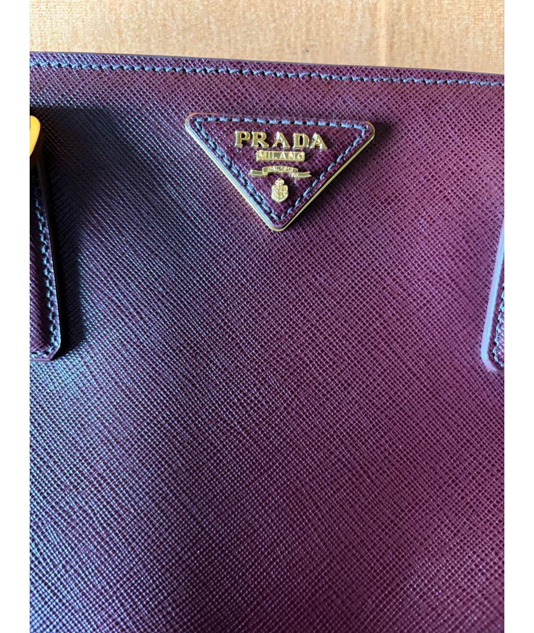 PRADA Бордовая кожаная сумка тоут, фото 7