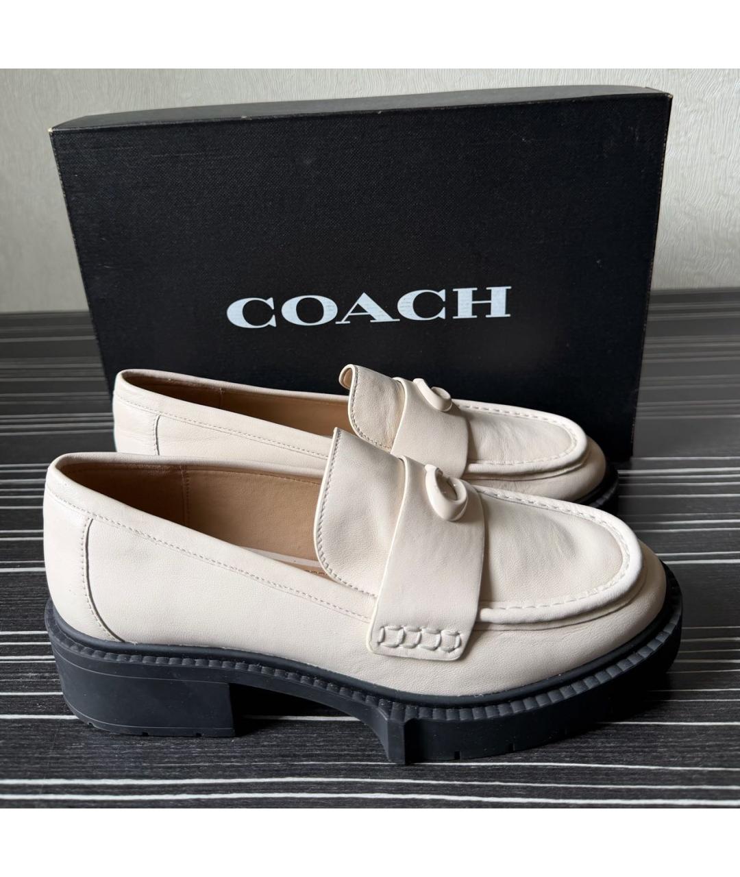 COACH Бежевые кожаные лоферы, фото 6