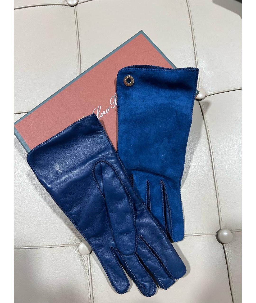 LORO PIANA Синие кожаные перчатки, фото 4