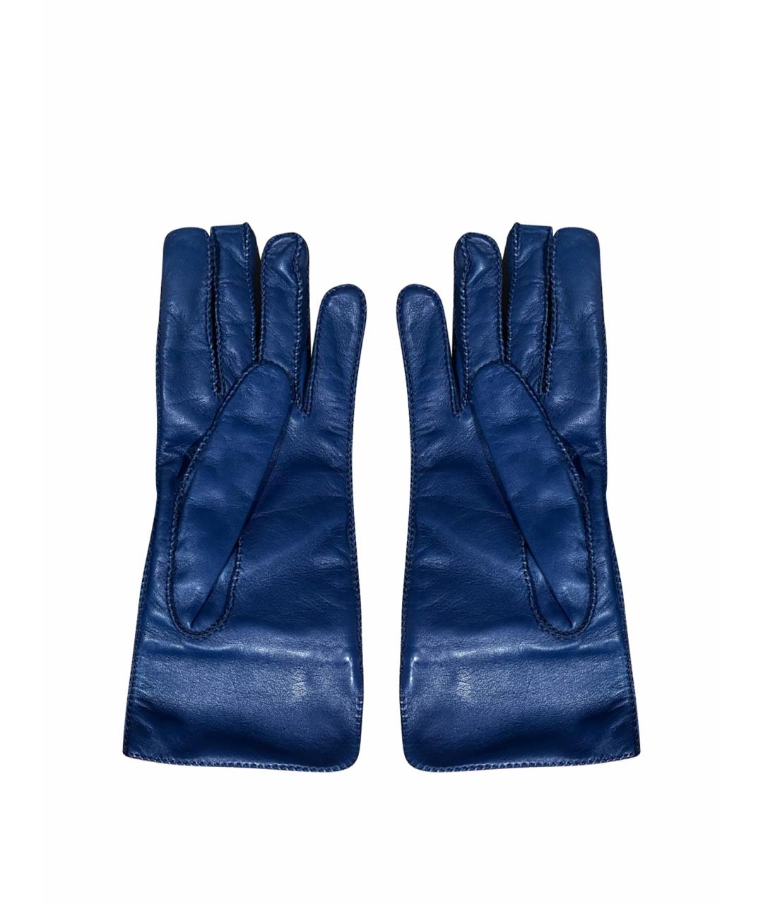 LORO PIANA Синие кожаные перчатки, фото 1