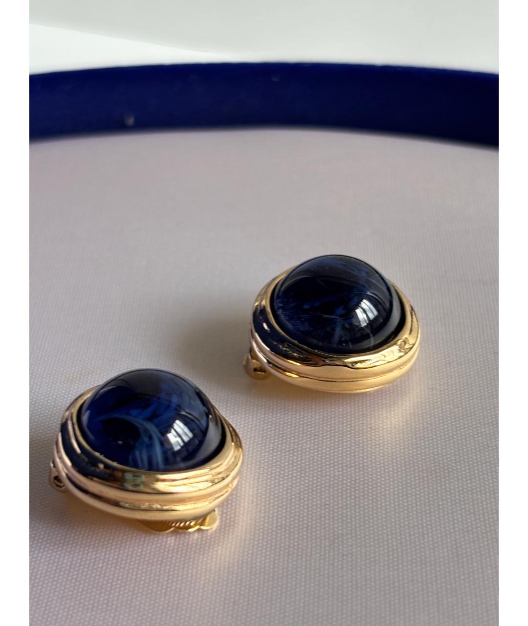 CHRISTIAN DIOR Голубые клипсы из желтого золота, фото 5
