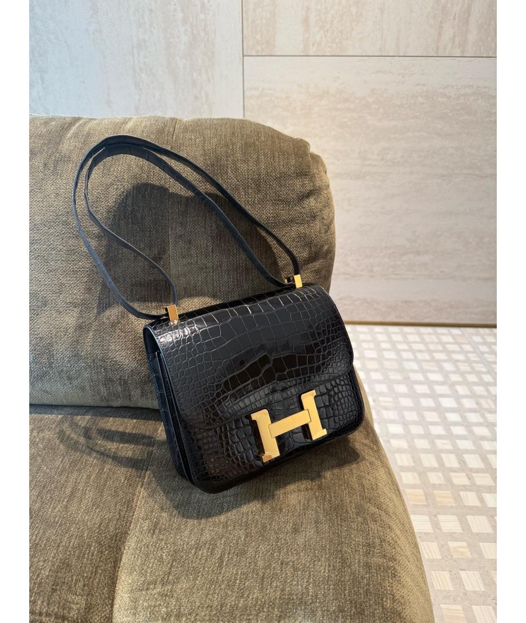 HERMES Черная сумка через плечо из кожи аллигатора, фото 2