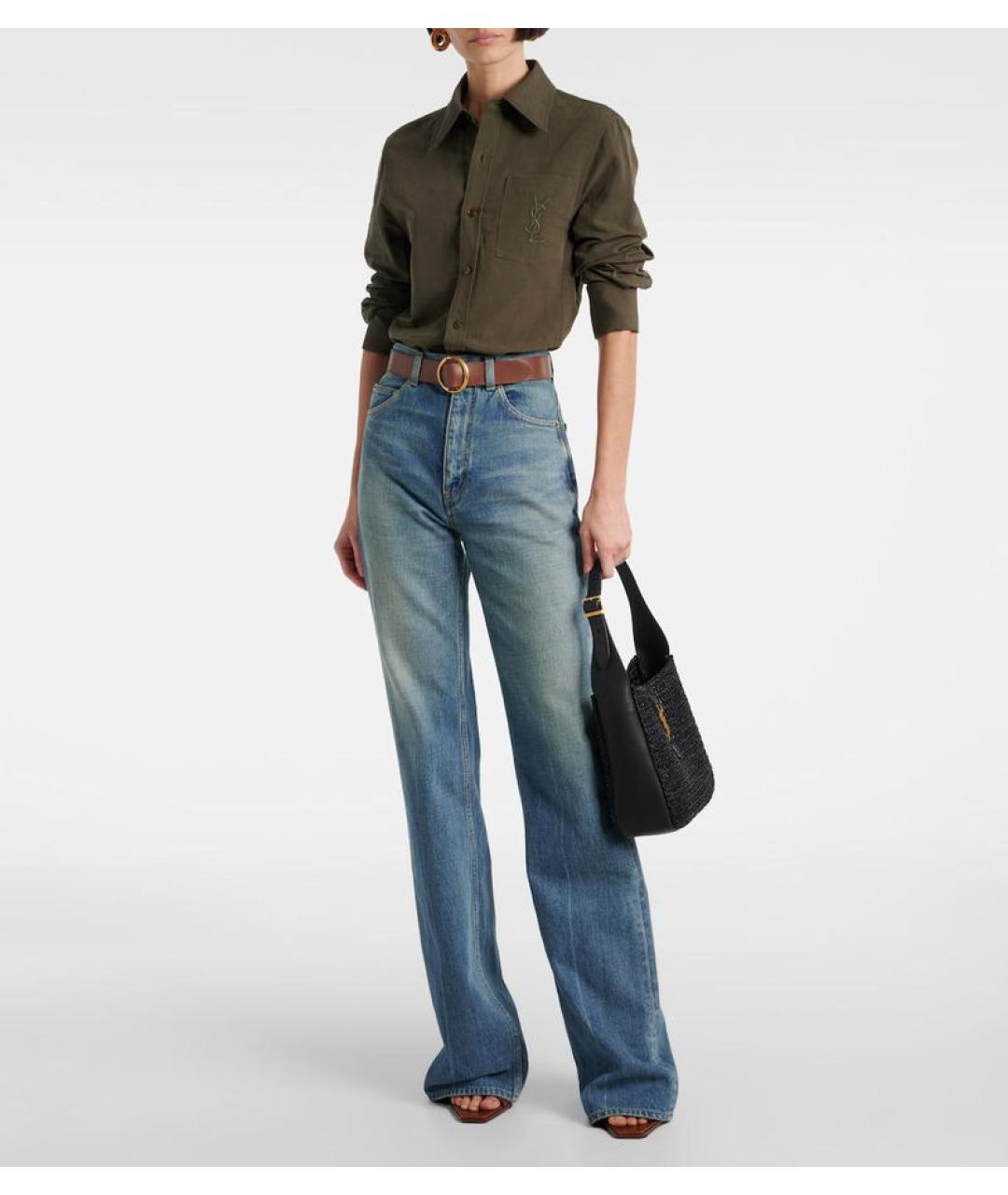 SAINT LAURENT Хаки хлопковая рубашка, фото 5