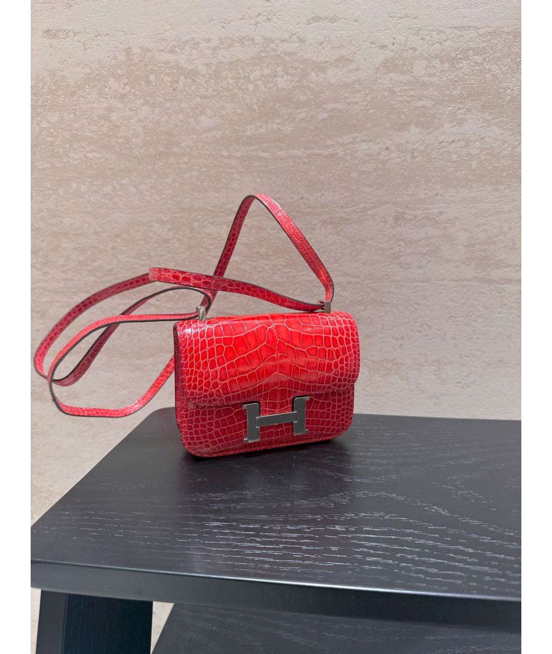 HERMES Розовая сумка через плечо из кожи аллигатора, фото 3