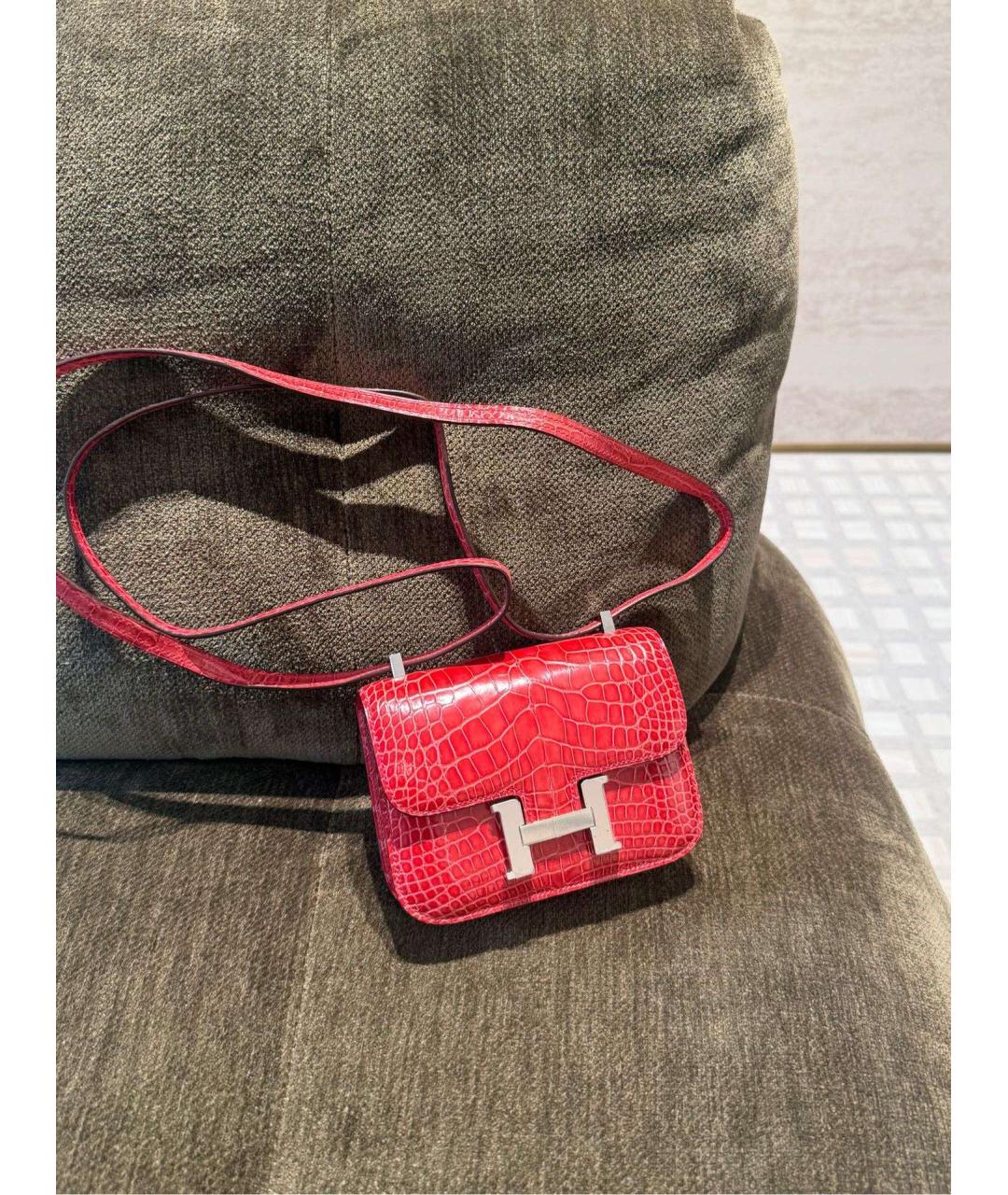 HERMES Розовая сумка через плечо из кожи аллигатора, фото 5