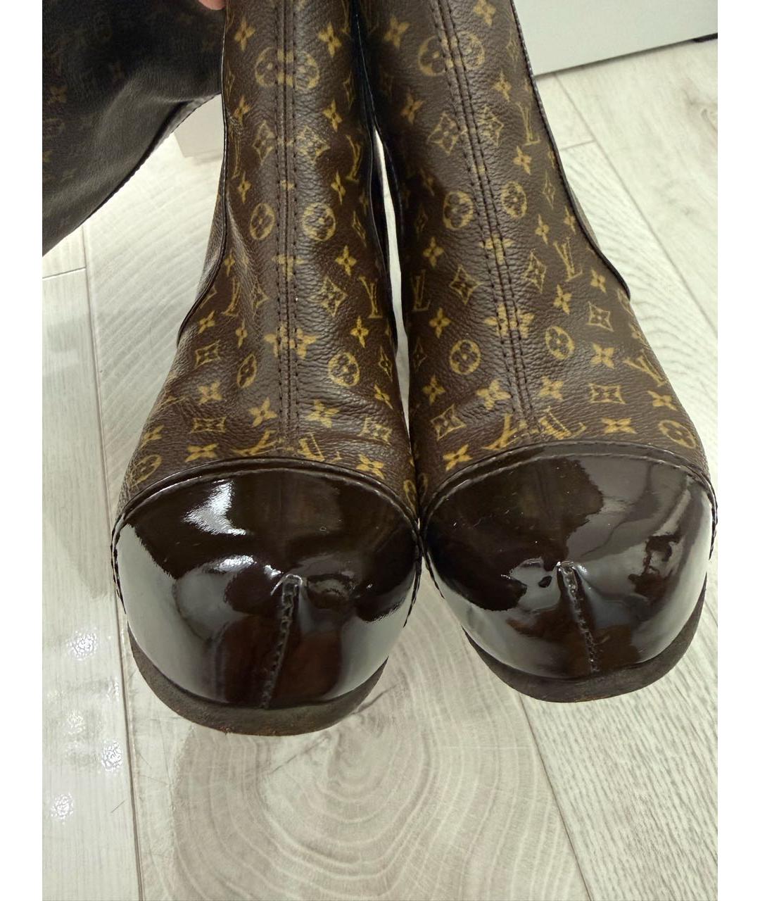 LOUIS VUITTON Коричневые кожаные сапоги, фото 5