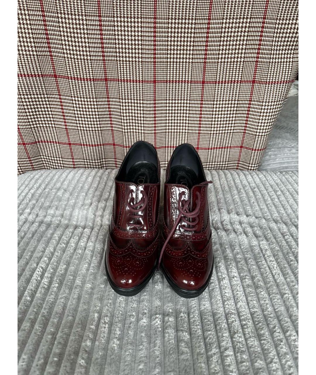 TOD'S Бордовые кожаные ботильоны, фото 2