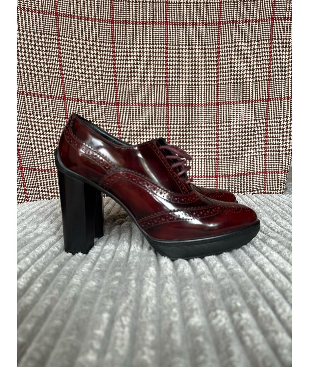 TOD'S Бордовые кожаные ботильоны, фото 1