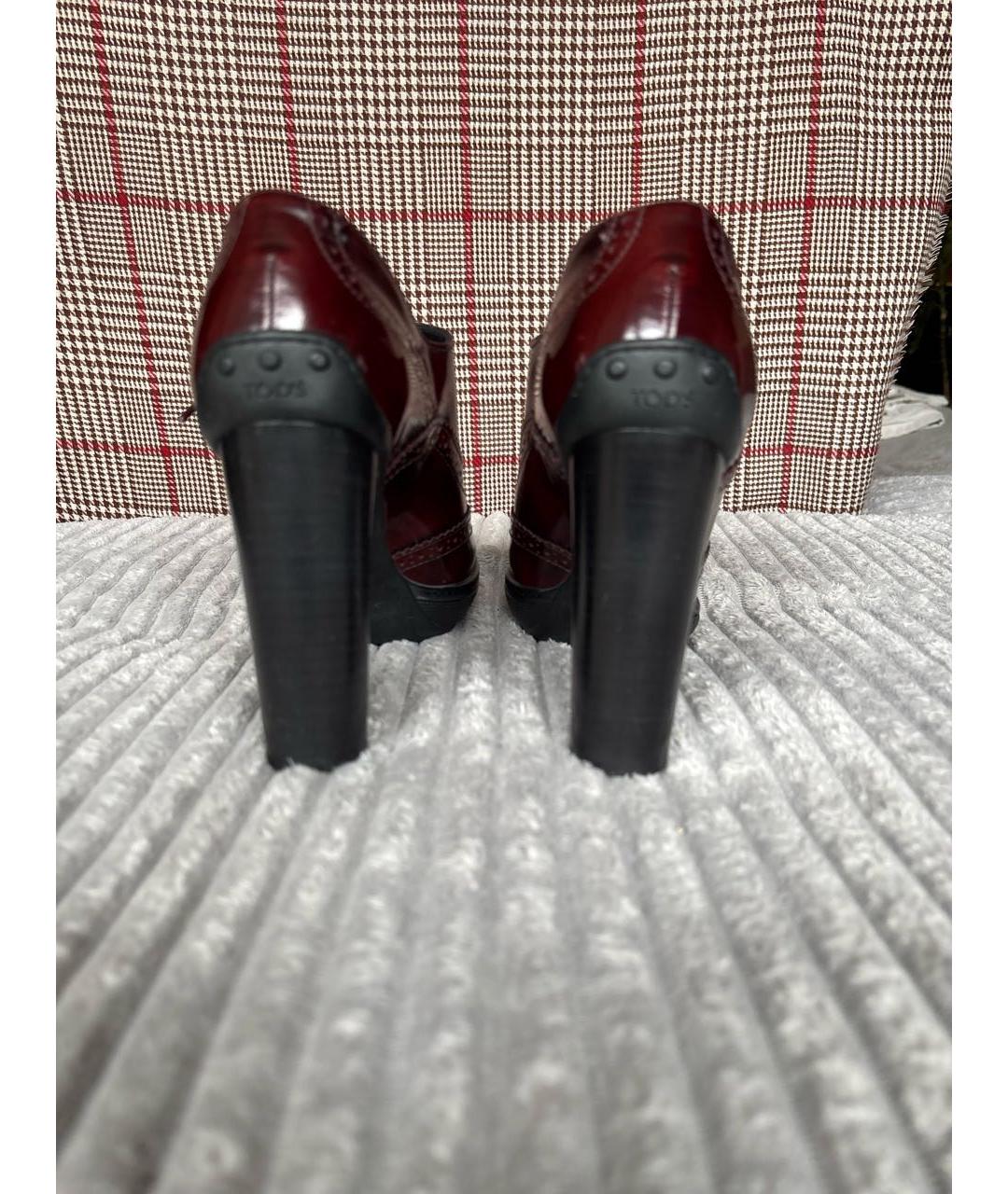 TOD'S Бордовые кожаные ботильоны, фото 3
